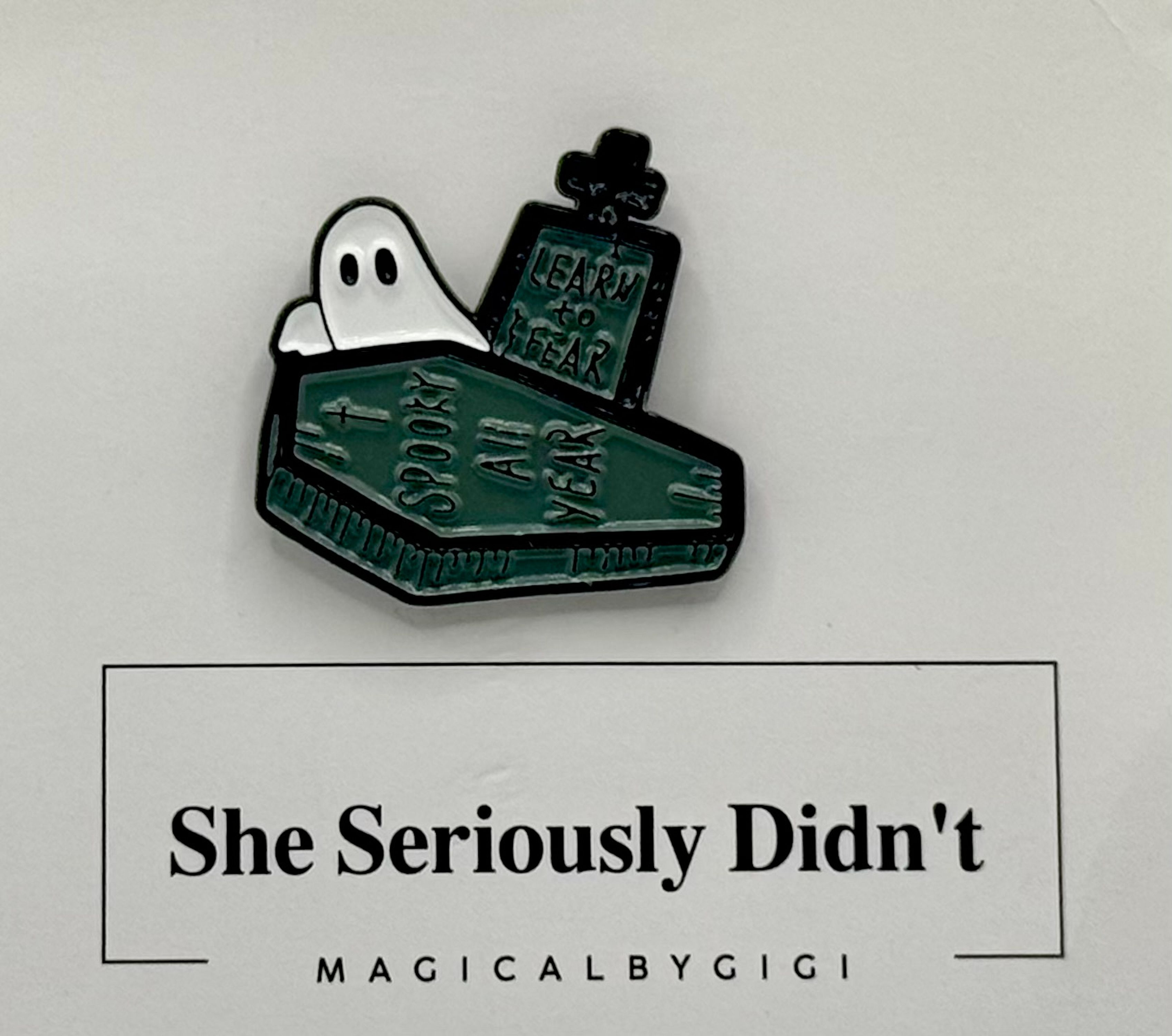 “Spooky All Year” Ghost Coffin Enamel Pin (Limited Edition)