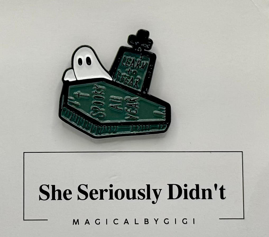 “Spooky All Year” Ghost Coffin Enamel Pin (Limited Edition)