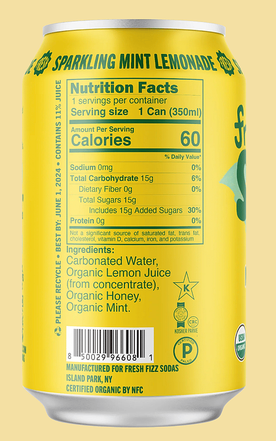 Fresh Fizz Sparkling Mint Lemonade - Natural Soda (12-Pack)