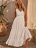 Just Me Women's Sleeveless V-Neck Tiered Embroidery Maxi Dress