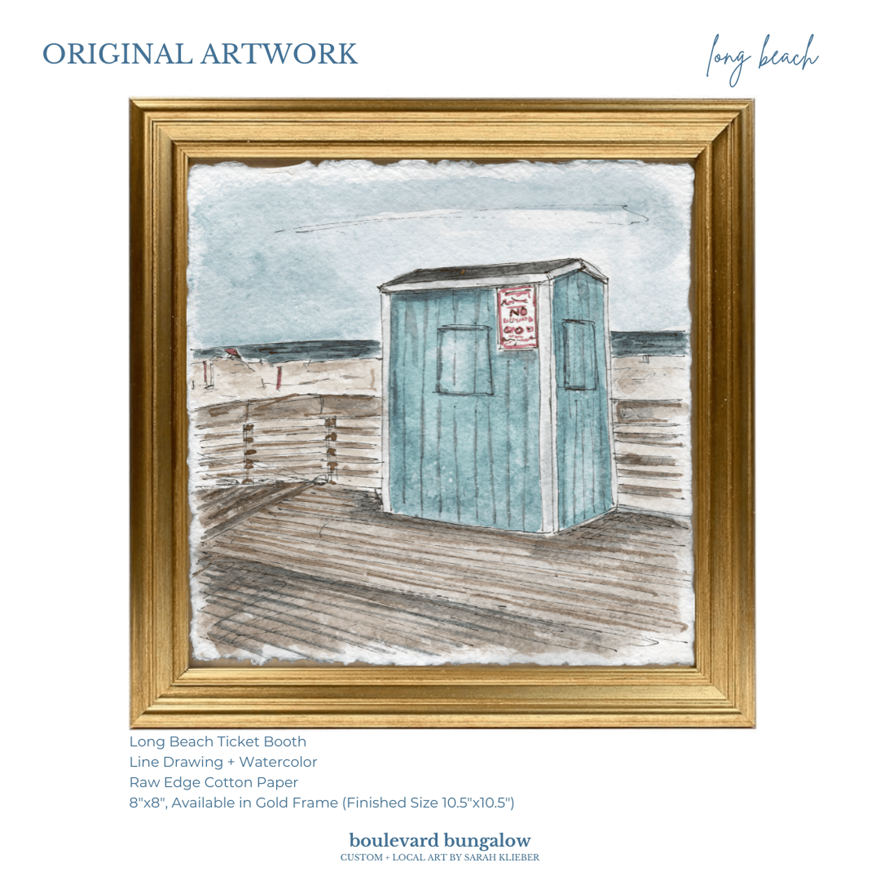 Long Beach Ticket Booth - Gold Frame 8"x 8"