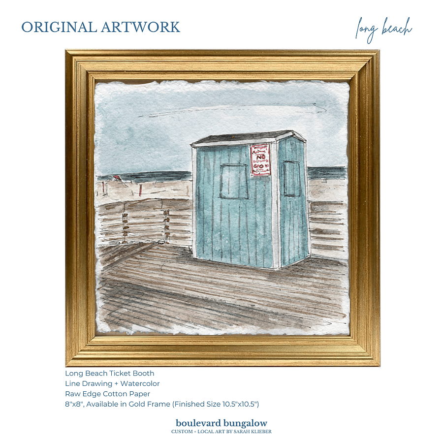 Long Beach Ticket Booth - Gold Frame 8"x 8"