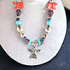 1960s Vintage Fetish Necklace With Turquoise & Amethyst beads - Coral Bear Beads - Dancing Eagle Center - Sterling Silver - Signed
