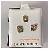 14K Yellow real Gold Kitty Kitten Cat Stud Heart color CZ Screwback Earrings Children women