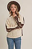 Cream Woodland Plaid Back Cable Knit Sweater