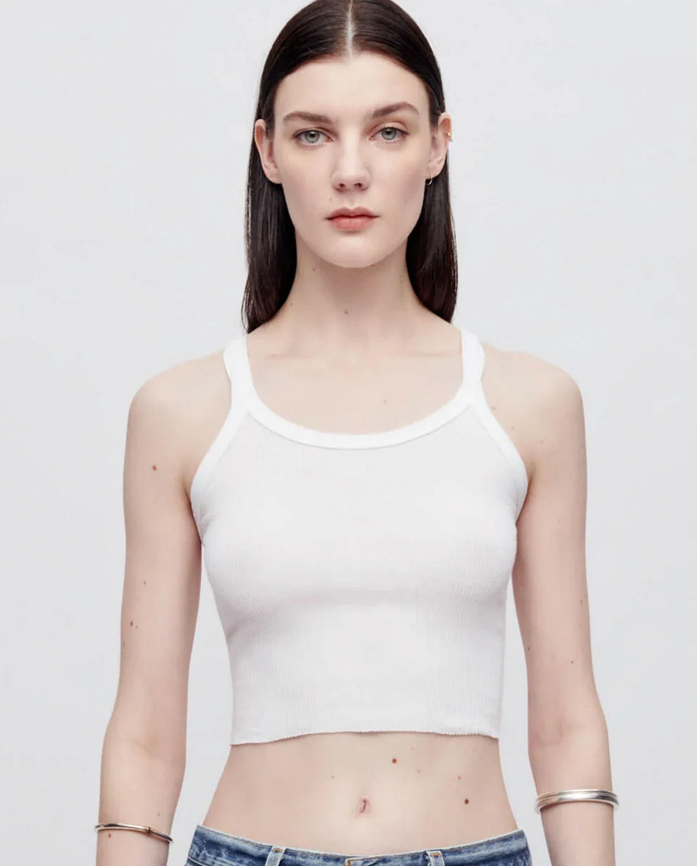 Cropped Ribbed Tank Optic White
