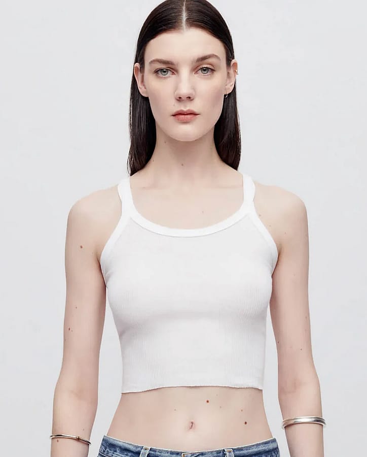 Cropped Ribbed Tank Optic White