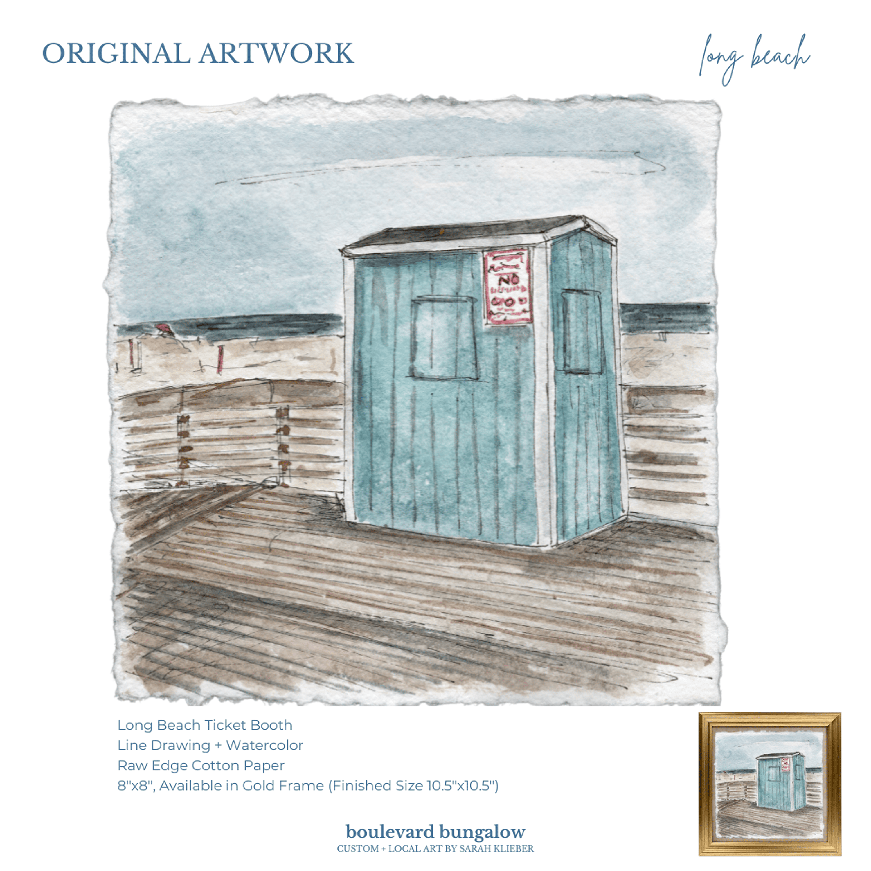 Long Beach Ticket Booth - Gold Frame 8"x 8"