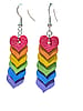 Small Rainbow Leather Heart Earrings with Lime Green