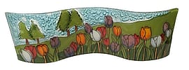 Handmade Fused Glass Wavy Glass Field of Tulips Mountains Decor 8.5" NEW