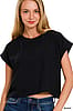 Black Folded Sleeve T-shirt Top