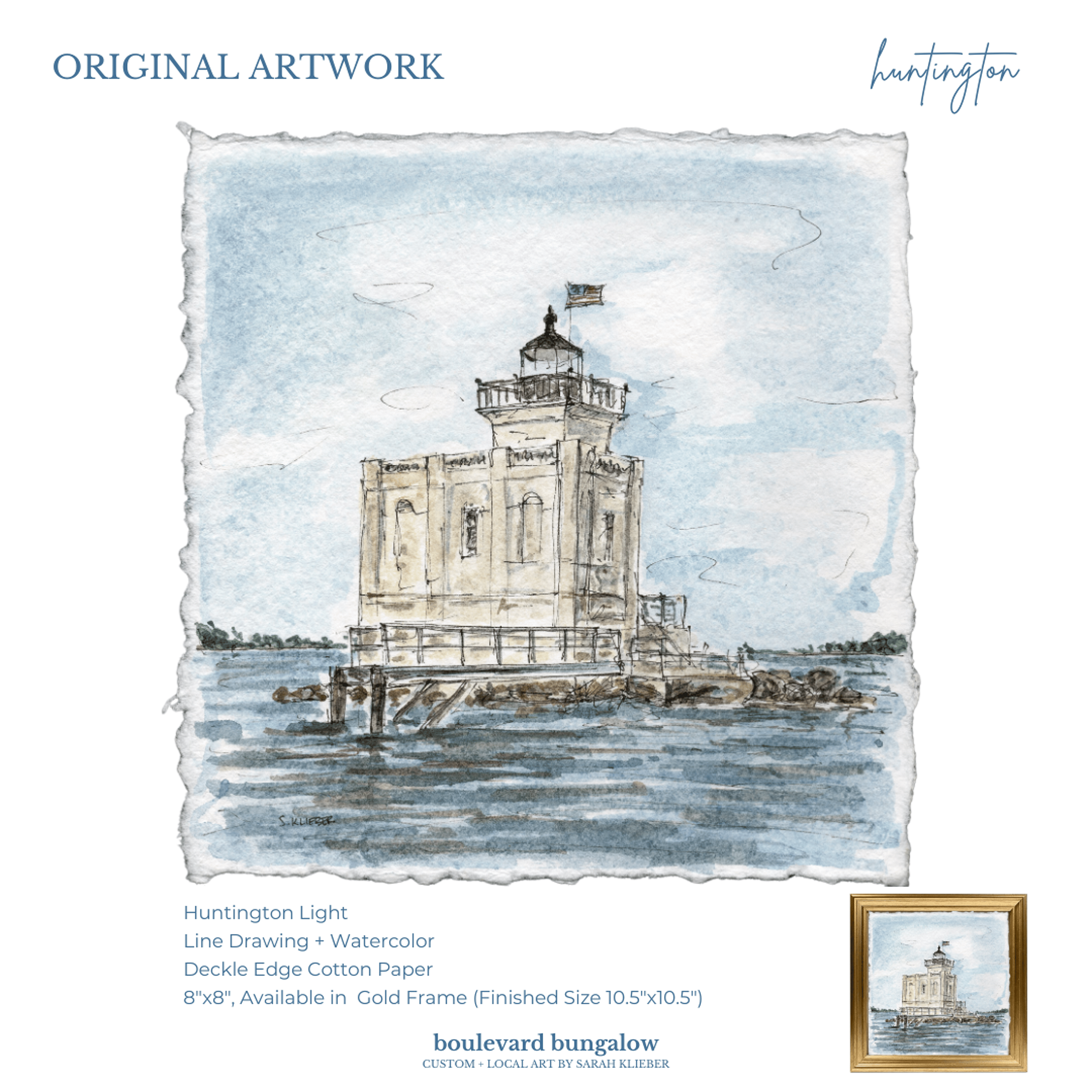 Huntington - Lighthouse Gold Frame 8x8 