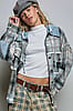 Pol Clothing Blue Vintage Plaid Hooded Thermal Jacket