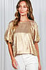 Puff Sleeve Metallic Foil Blouse - Gold
