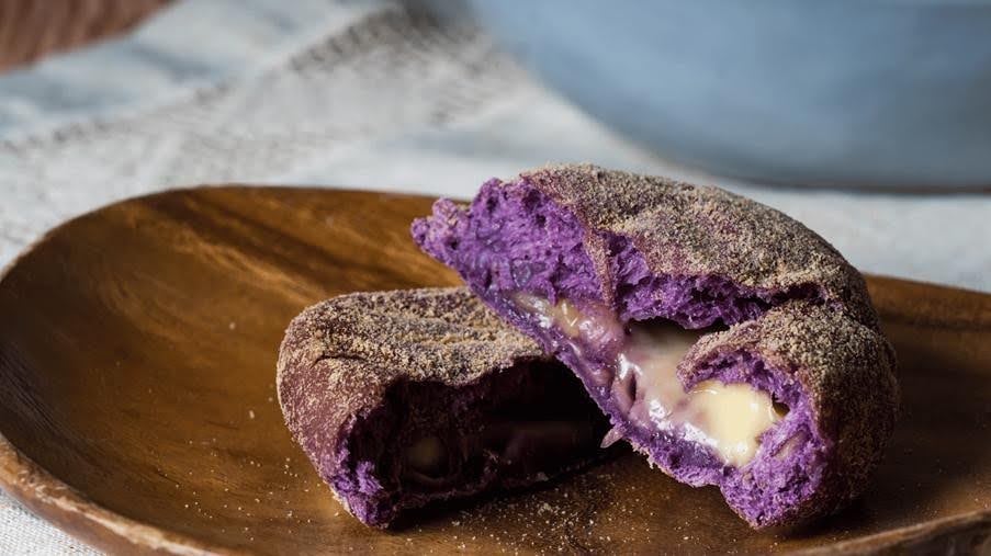 Ube cheese pandesal, highlighting a sweet-and-salty union.