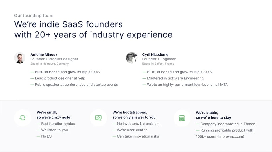 Indie SaaS founders with 20+ years of combined experience