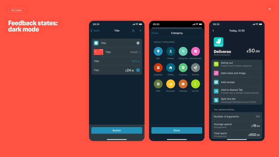 Feedback states in dark mode application