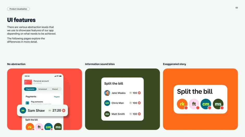 Transaction detail screen mockup showing information architecture, content organization