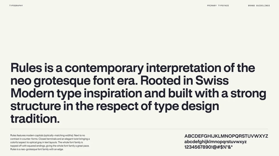 Rules: primary typeface with weights and sizes