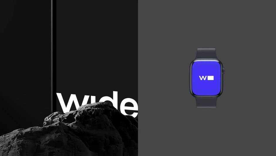 Practical mockups demonstrating how the Widelabs logo appears across watches