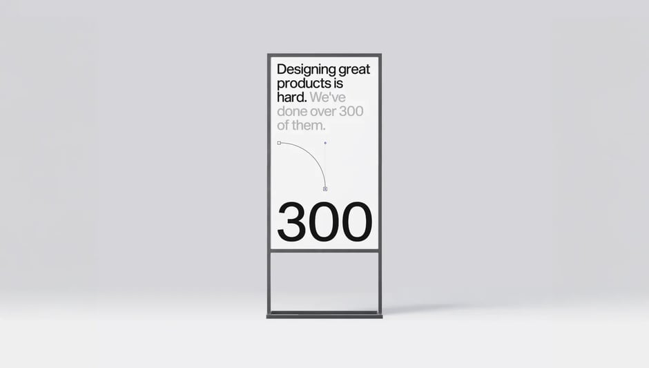 Case study mockup highlighting Widelabs design achievement: 300 products designed