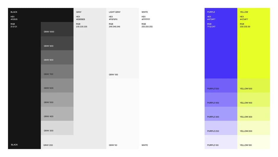 Widelabs primary purple color with approved tonal variations showing treatments