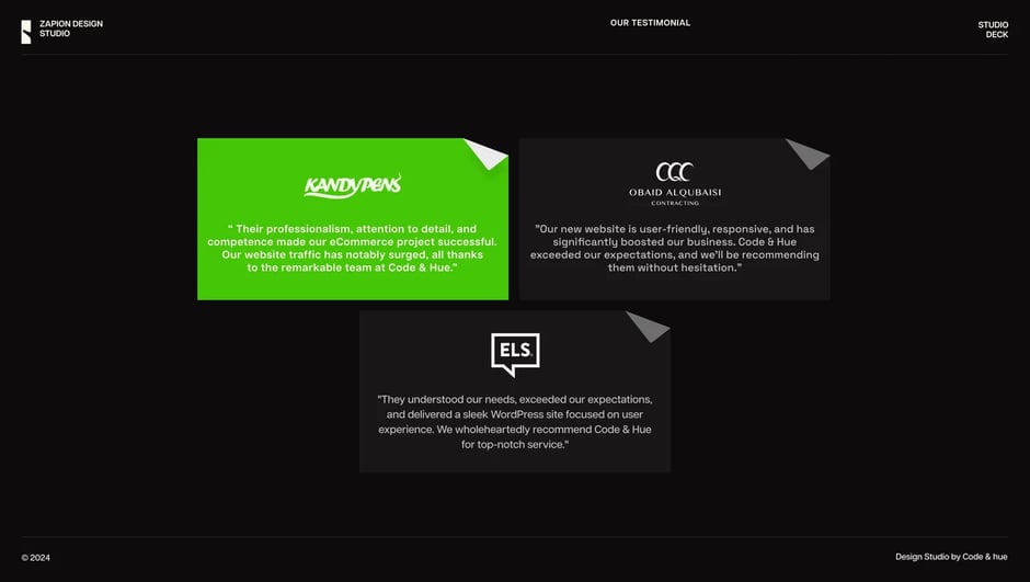 Client testimonials from Kandypens, Obaid Alqubaisi, ELS