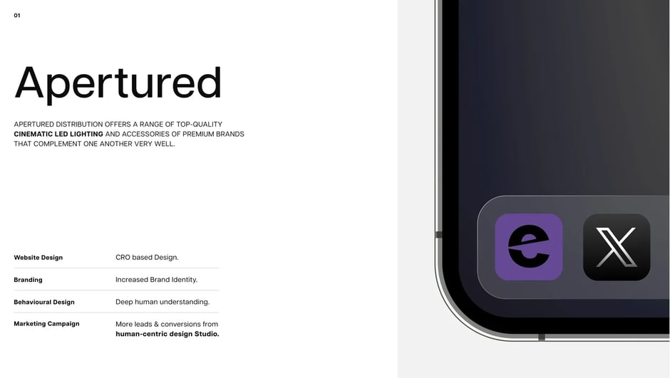 Aperture: cinematic LED lighting brand redesign