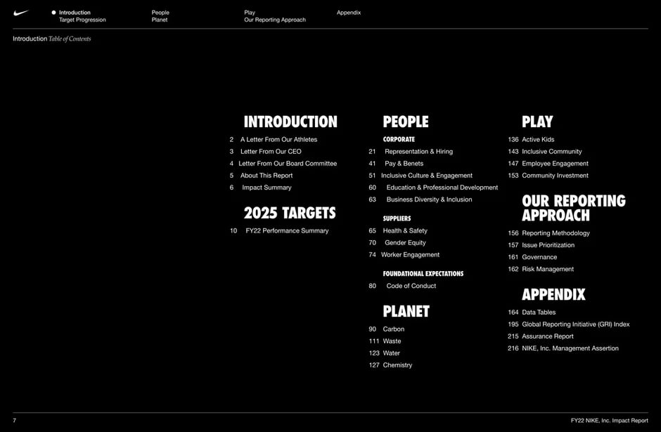 Deck table of contents: four impact sections