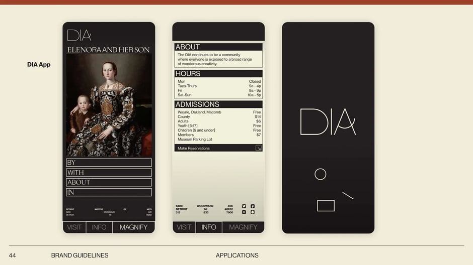DIA mobile app and exhibition screens