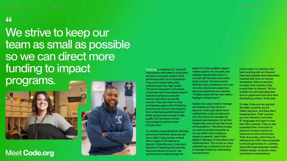 Code.org used Upwork to manage freelance experts and curriculum work