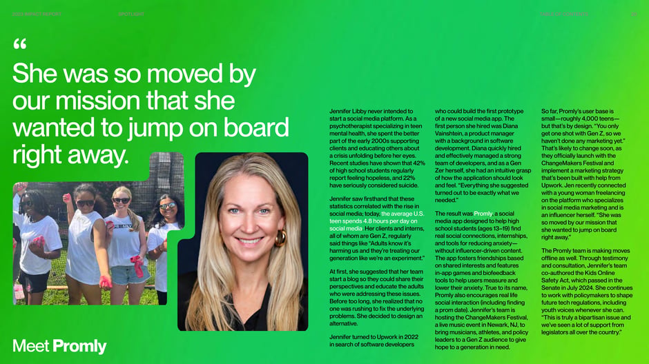 Profile of Promly founder Jennifer Libby, who used Upwork