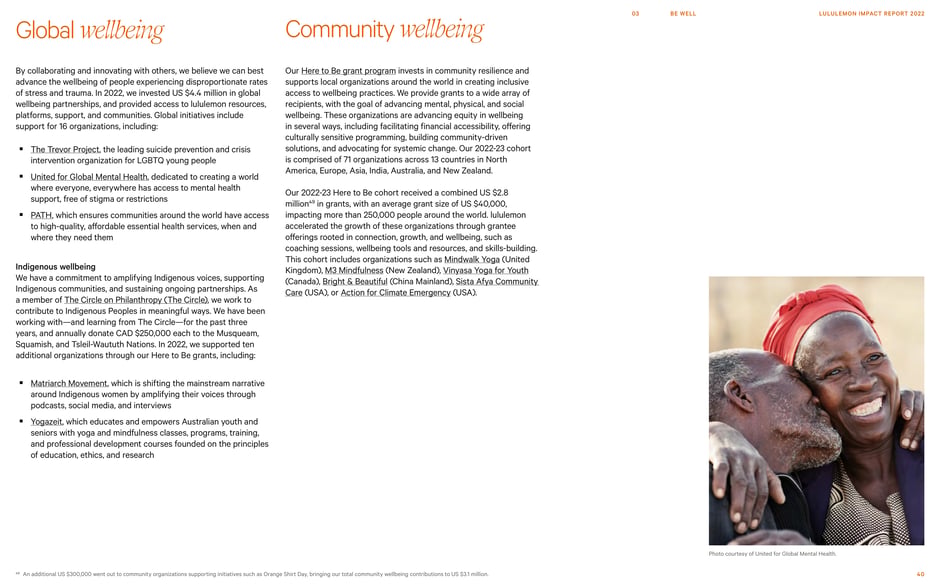 Global wellbeing and community wellbeing programs