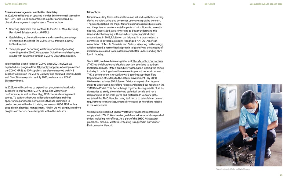 Chemicals management updates and microfibre research and partnerships