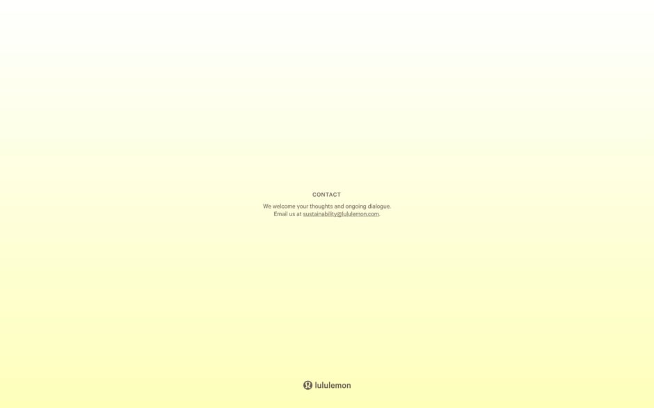 Contact information for lululemon's sustainability team inviting ongoing dialogue