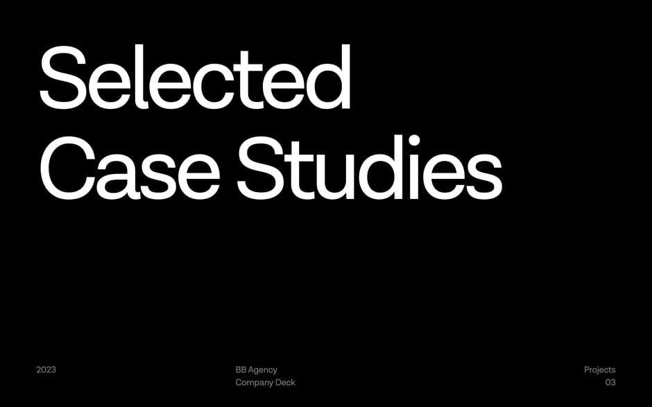 Section opener that transitions the deck into detailed case studies