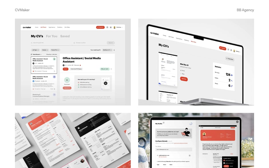 Dashboard, CV templates and publishing tools