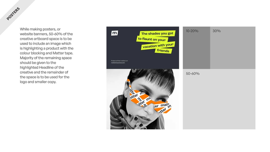 Guidelines for designing posters, emphasizing the use of Matter tape