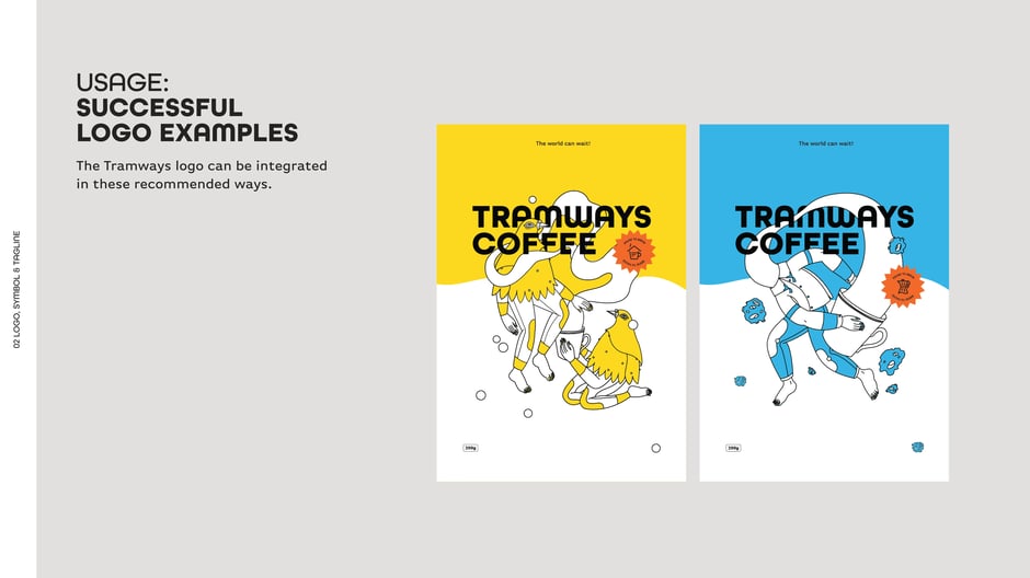 Two packaging/poster mockups demonstrating recommended ways to integrate the logotype