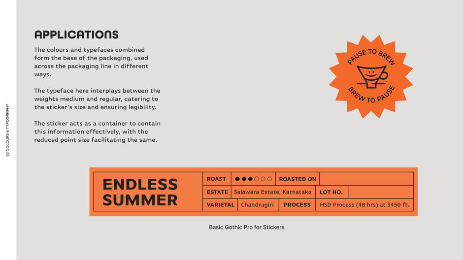Explains how the chosen colours and typefaces form the base
