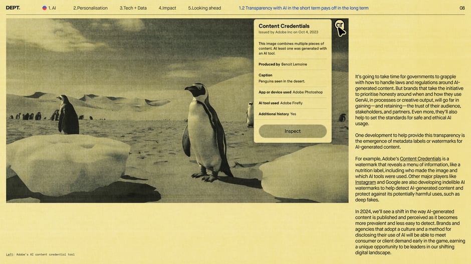 Transparency and content credentials for AI-generated media