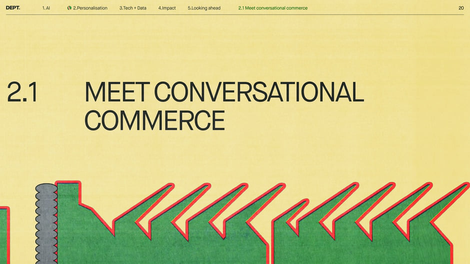 Introduces conversational commerce as the next evolution of e-commerce personalization