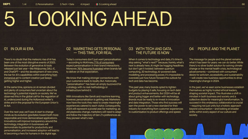 Introduces four forward themes for the year ahead: AI's maturation
