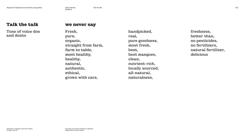 Lists banned, vague phrases (fresh, organic, natural, best, locally sourced