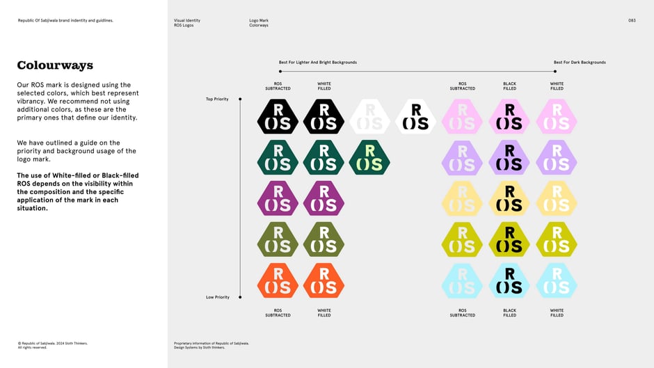 Approved colourways are ranked by priority for light and dark