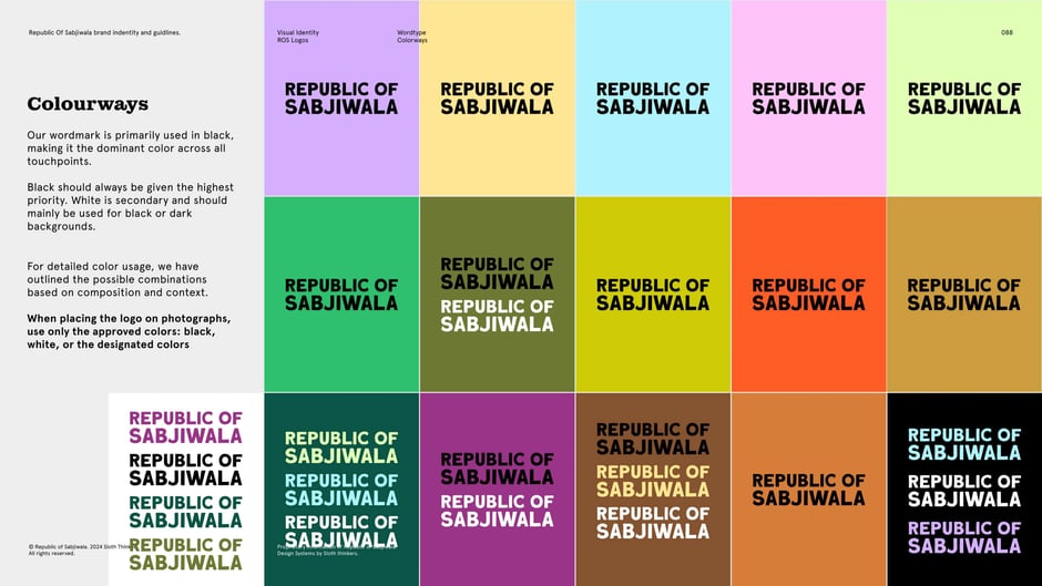 Wordmark color guidance prioritizes black (primary) and white (secondary)