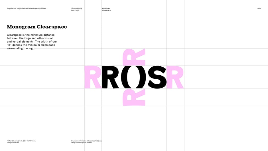 Monogram clearspace is defined by the width of the 'R'