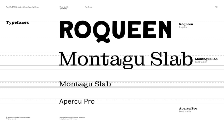 Primary typefaces: Roqueen, Montagu Slab, Apercu Pro