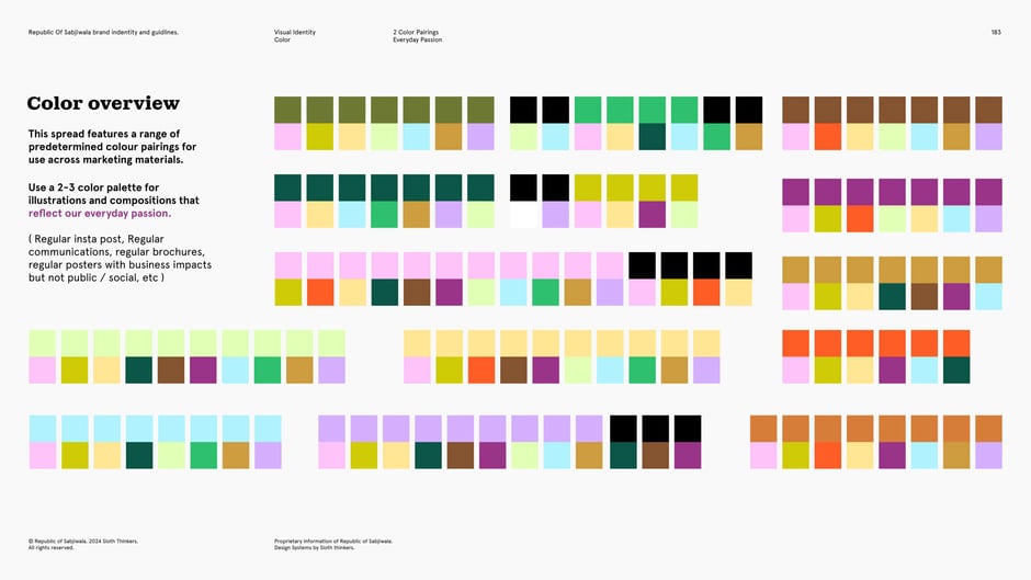 Two–three color pairings for everyday use