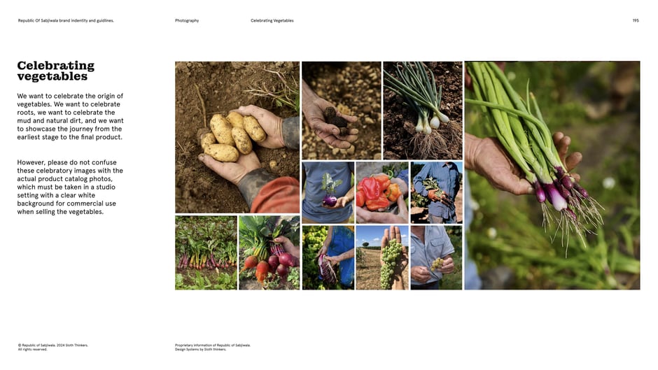 Celebratory vegetable imagery focuses on origin and journey:mud, roots
